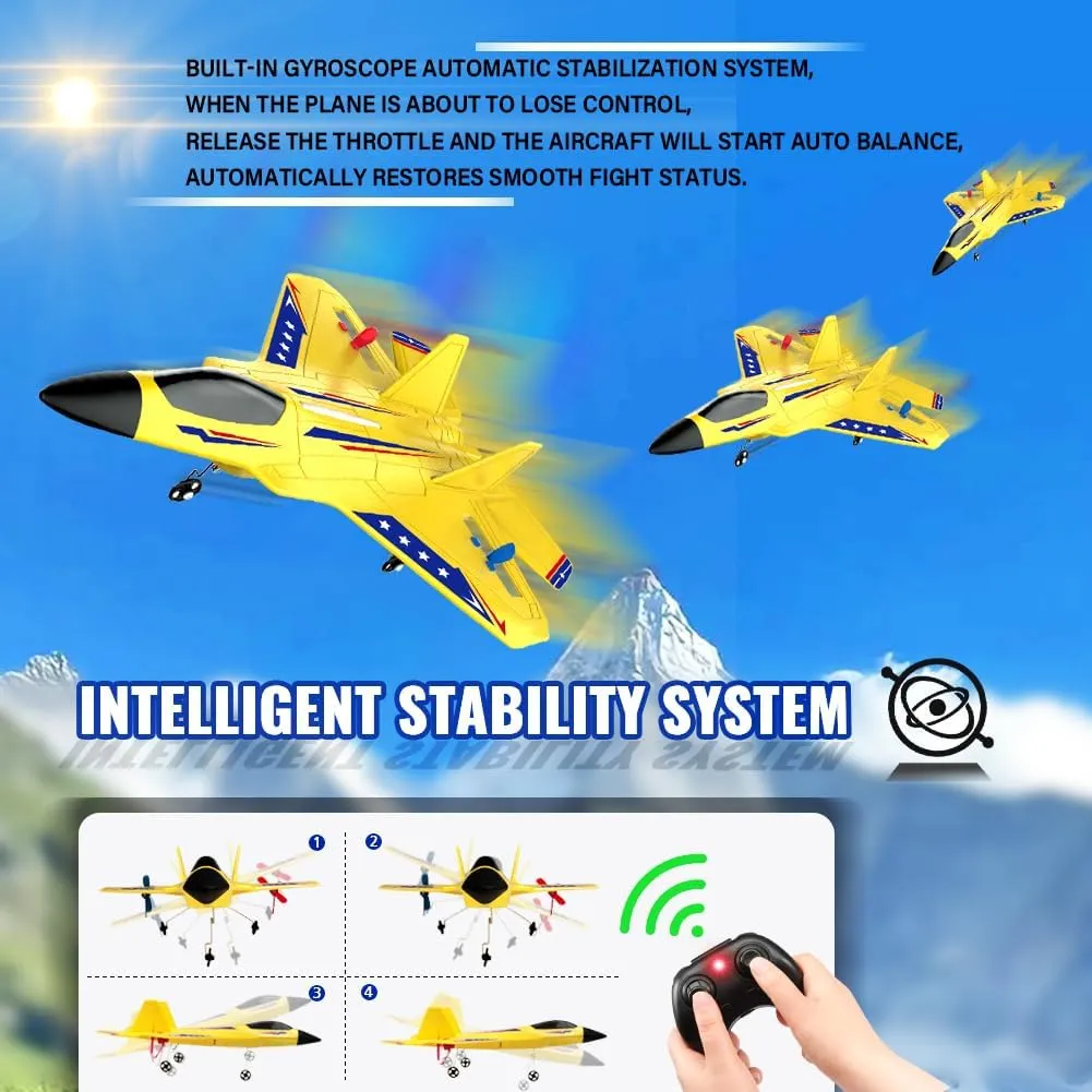 Airplane Toys 2.4 GHZ Smart 6-axis Gyro Stabilizer RTF RC Jet chemist Aircraft Easy to Fly Outdoor Toy RC Glider for Beginners Yellow RC Plane for Kids Upgrade F-22 Raptor Fighter RC Airplane Remote Control 
