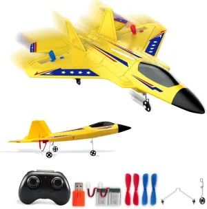 Airplane Toys 2.4 GHZ Smart 6-axis Gyro Stabilizer RTF RC Jet chemist Aircraft Easy to Fly Outdoor Toy RC Glider for Beginners Yellow RC Plane for Kids Upgrade F-22 Raptor Fighter RC Airplane Remote Control 