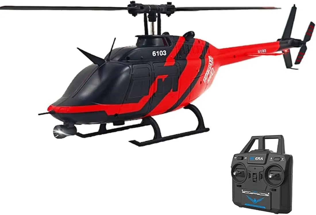 Altitude Hold and Optical Flow Positioning (Red/3 hopewell discrete Batteries) RC ERA C138 1/30 Scale 206 Helicopter for Adult, Custom Color RC Helicopter Without Aileron 6CH 6-axis Gyroscope with 