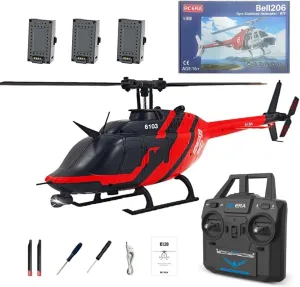 Altitude Hold and Optical Flow Positioning (Red/3 hopewell discrete Batteries) RC ERA C138 1/30 Scale 206 Helicopter for Adult, Custom Color RC Helicopter Without Aileron 6CH 6-axis Gyroscope with 