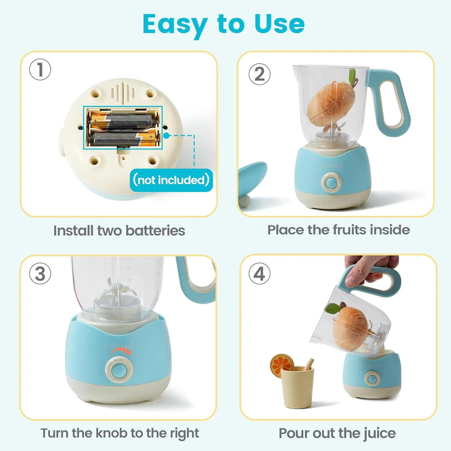 & Girls Toys Ages 3  ROBUD Toy Juicer$ Pretend Play Kitchen Appliance for Kids with 9 pcs stinger assemblage Accessories$ Toys-Fruit Juicer Maker with Realistic Light and Sound$ Boys 