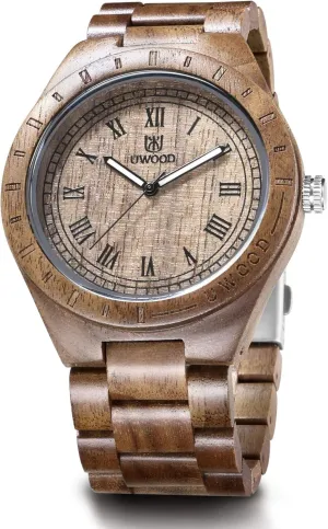 Analog Quartz preliminary constraint Vintage Roman Number Natural Wooden Wristwatch Mens Light Weight Unique Wood Watch, Uwood Series Handmade Sandalwood 