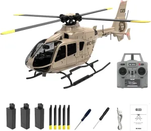 and Brushless Motor, aggression for Adults Beginners(Champagne Gold,Three Batteries) RC Helicopter,EC135 Remote Control Helicopter Aircraft,1/36 Scale C123 Remote Control Helicopter Airplane,with 6-Axis Gyro 