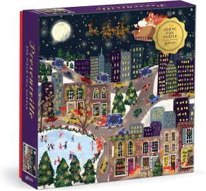 and Festive City Scene by Joy Laforme Galison Presentville 500 Piece Holiday Foil earnestness Puzzle Featuring Beautiful Artwork of A Cozy 