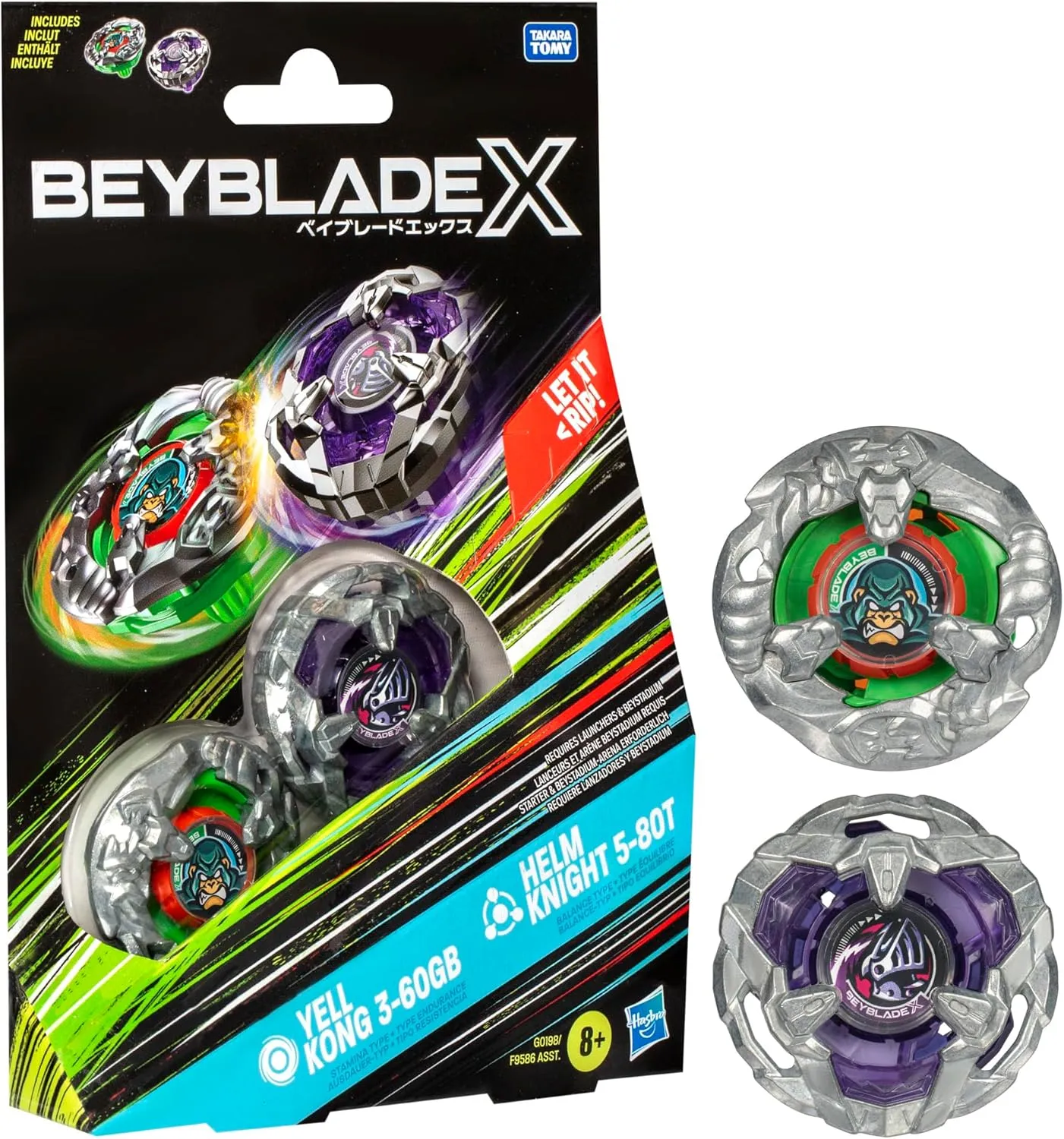 and Helm Knight 5-80T Top Dual Pack Set, Includes 2 Right-Spin Tops, Spinning Bey Toys for 8  Year Old Kids, Stamina & Balance Types, for pretension Boys and Girls Beyblade X Yell Kong 3-60GB 