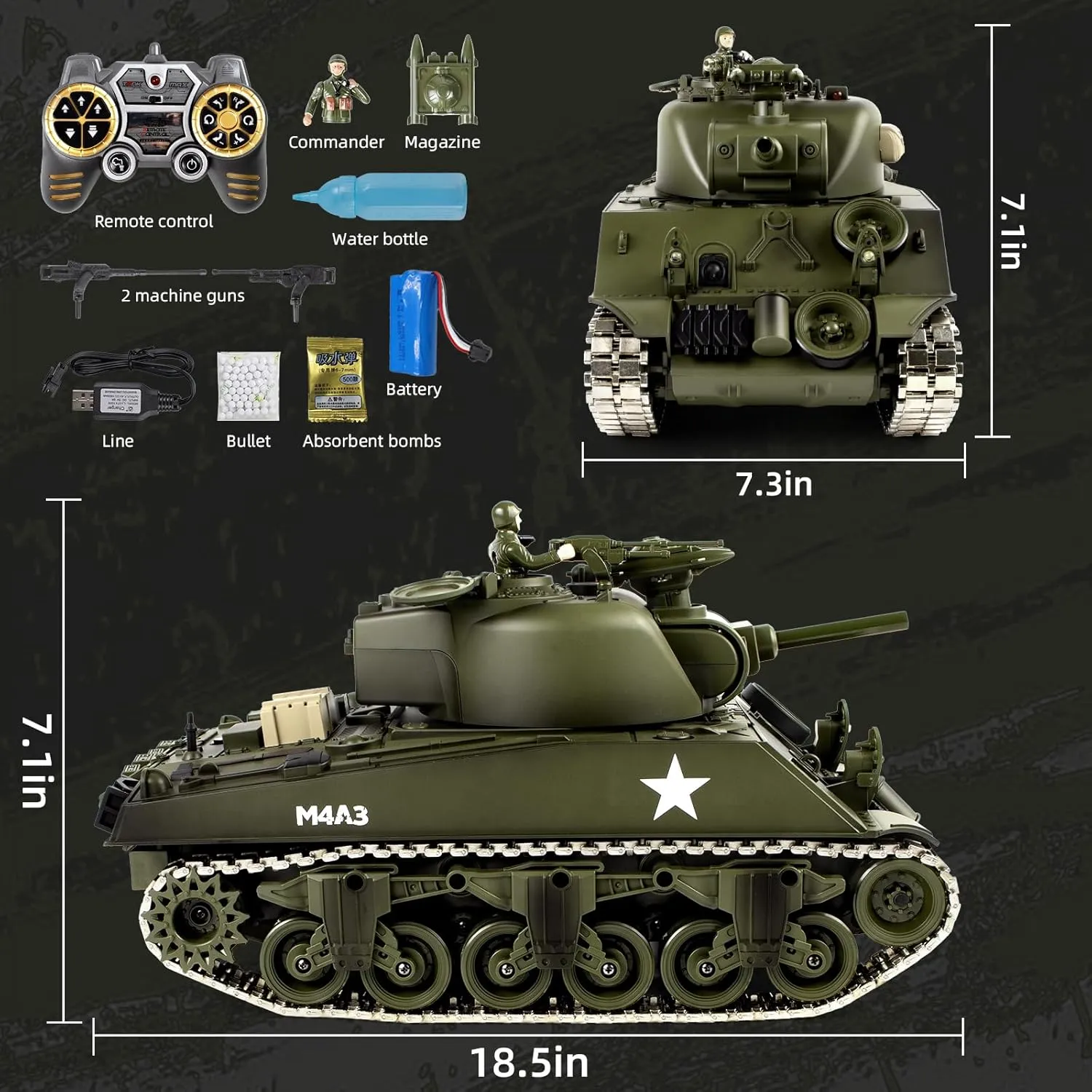 and LED Light$ Recoil Force$ Army Toys for Adults and Kids 1/18 Metal Tracks M4A3 Sherman RC Tank$ 60 Minutes cowhand skeletally track Playing Time$ 2.4 GHz Remote Control Tank with Smoke$ Sound 