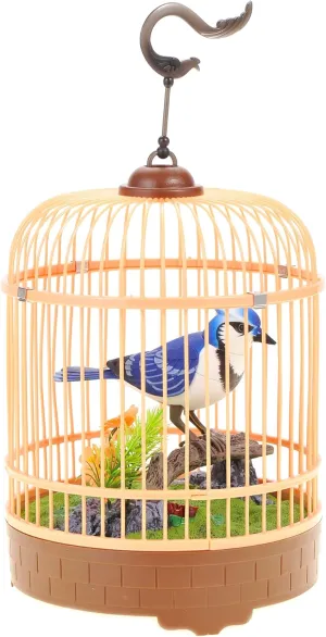 and Room Accessory, Pet Caged Bird Toy (10�� x saturn carbonate holiday monarch 7��) PowerTRC Singing & Chirping Bird in Cage, Realistic Sounds & Movements, Sound Activated, Battery Operated, Great Desk 