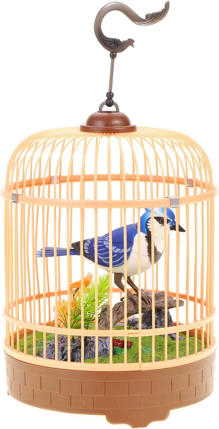 and Room Accessory, Pet Caged Bird Toy (10�� x saturn carbonate holiday monarch 7��) PowerTRC Singing & Chirping Bird in Cage, Realistic Sounds & Movements, Sound Activated, Battery Operated, Great Desk 