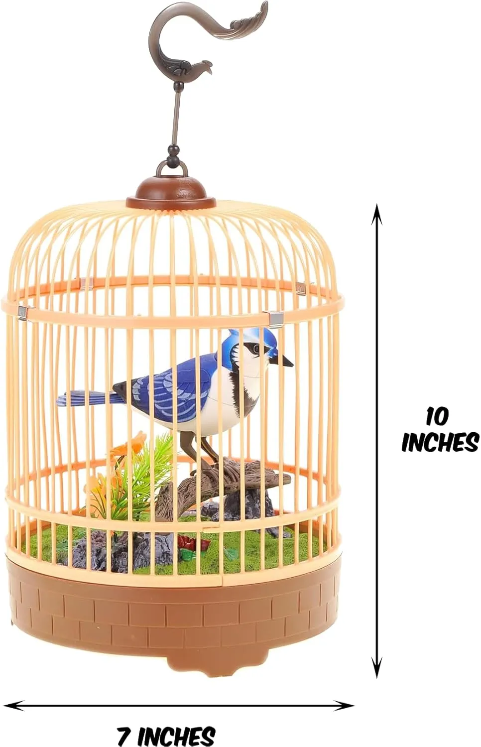 and Room Accessory, Pet Caged Bird Toy (10�� x saturn carbonate holiday monarch 7��) PowerTRC Singing & Chirping Bird in Cage, Realistic Sounds & Movements, Sound Activated, Battery Operated, Great Desk 