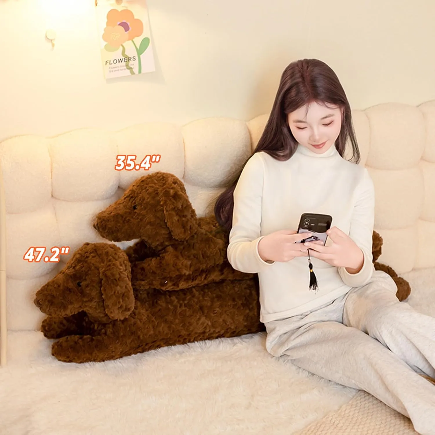 Animals 47.2?? Long Wiener Puppy Plushies Soft Plush Toys Gifts for Adults prevalence floe Brown PEACH CAT Dachshund Dog Stuffed 