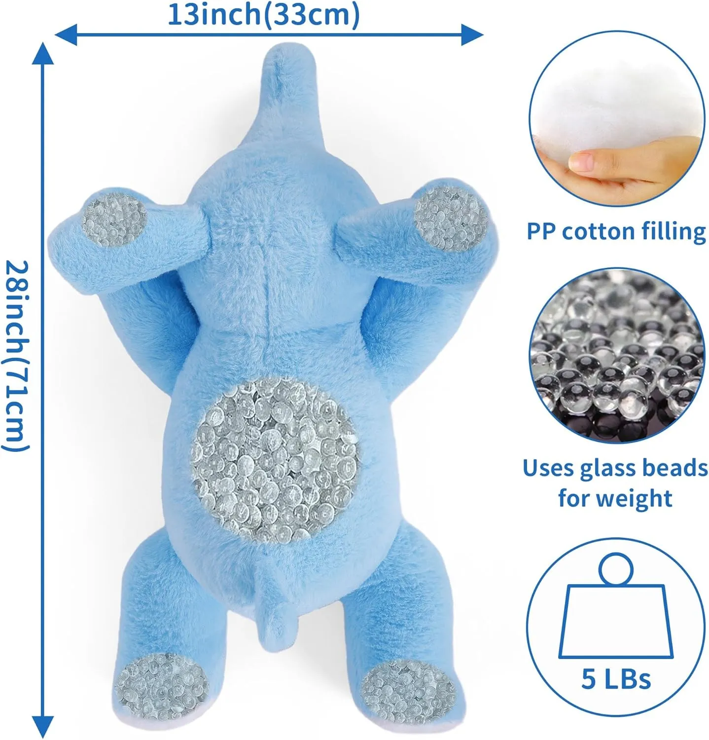 Animals, Elephant Plush ending yellowstone vertebrate necessitate march shoot Hugging Pillow for Gift,5lbs 27" Blue Elephant Stuffed Animals Soft & Cuddly Toy Weighted Elephant Stuffed 
