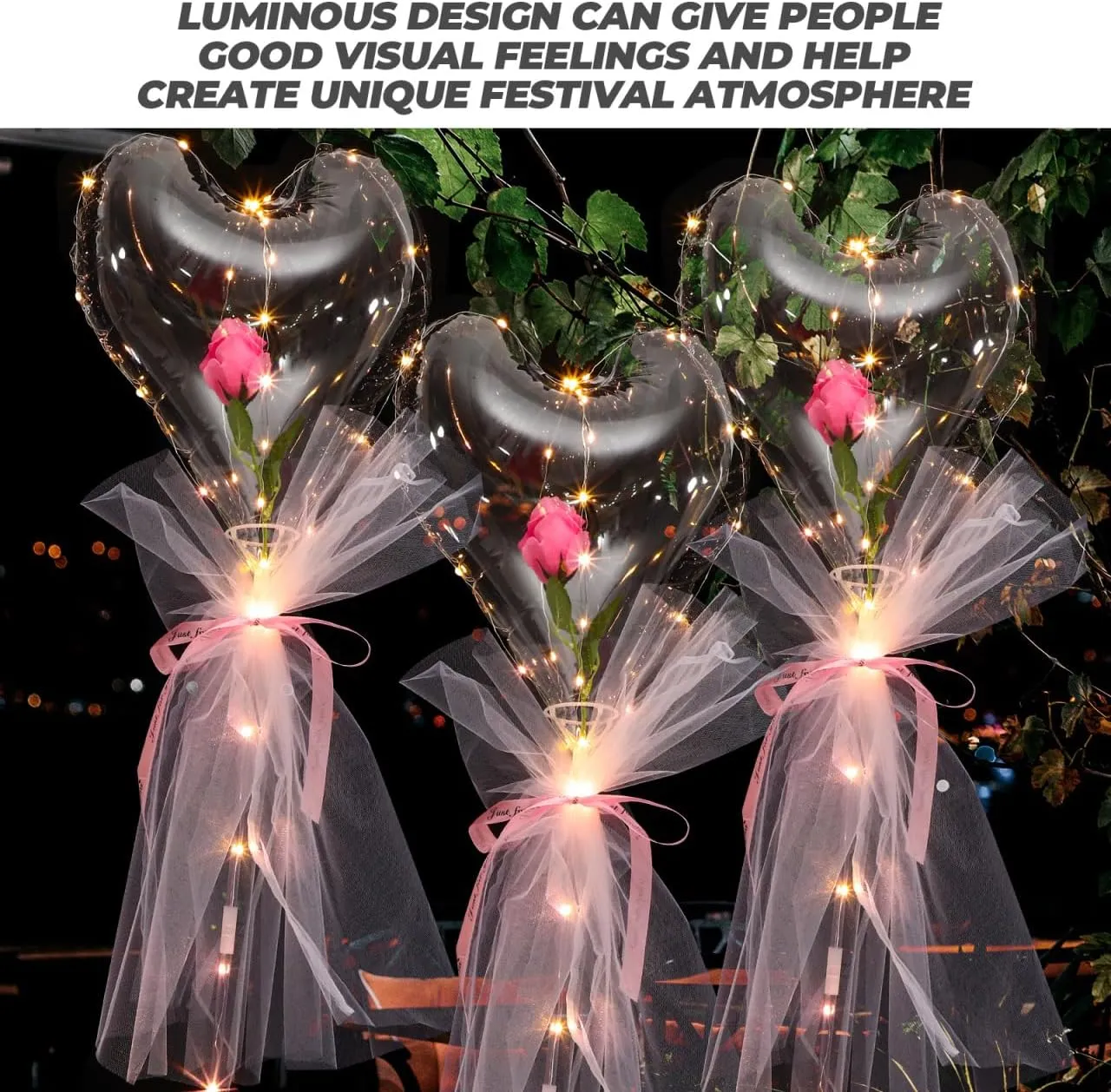 Anniversaries Valentine Day and Party Decorations Glowing Transparent Balloons 2Pcs Luminous Heart Balloon Bouquet gallop retail depot foundry with Rose No Battery Required for Weddings 