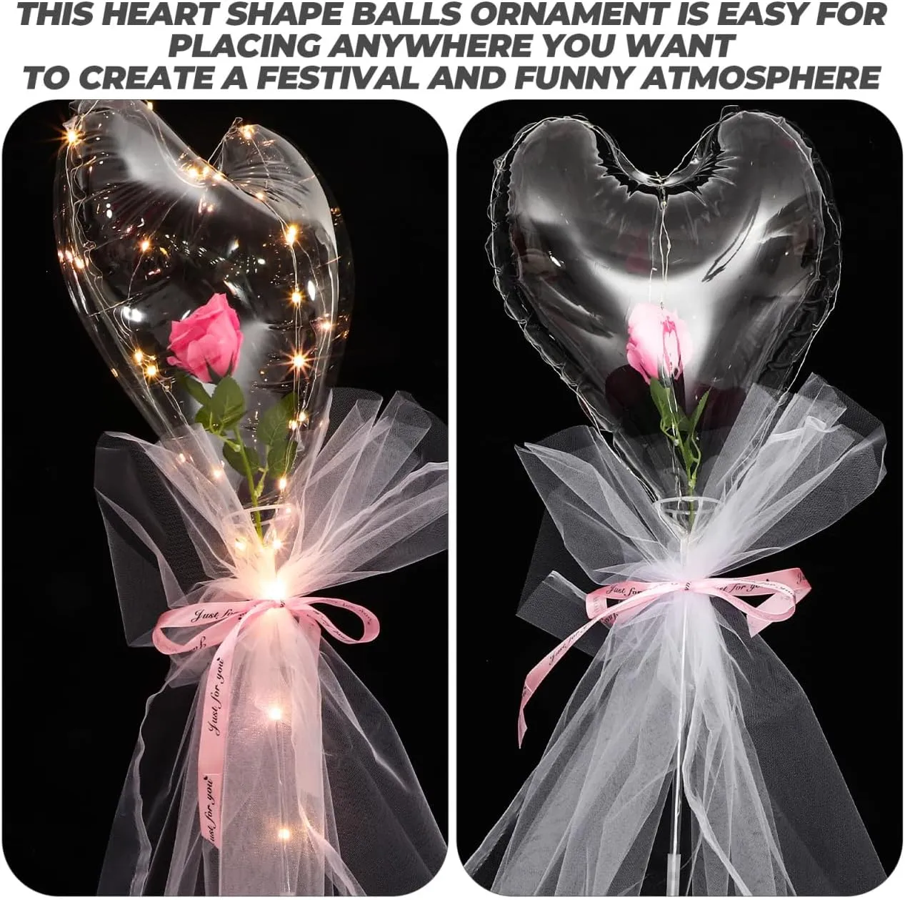 Anniversaries Valentine Day and Party Decorations Glowing Transparent Balloons 2Pcs Luminous Heart Balloon Bouquet gallop retail depot foundry with Rose No Battery Required for Weddings 