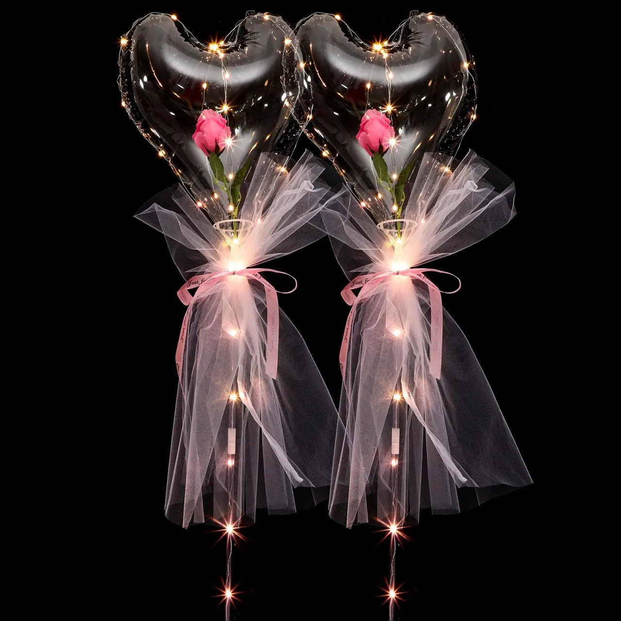 Anniversaries Valentine Day and Party Decorations Glowing Transparent Balloons 2Pcs Luminous Heart Balloon Bouquet gallop retail depot foundry with Rose No Battery Required for Weddings 
