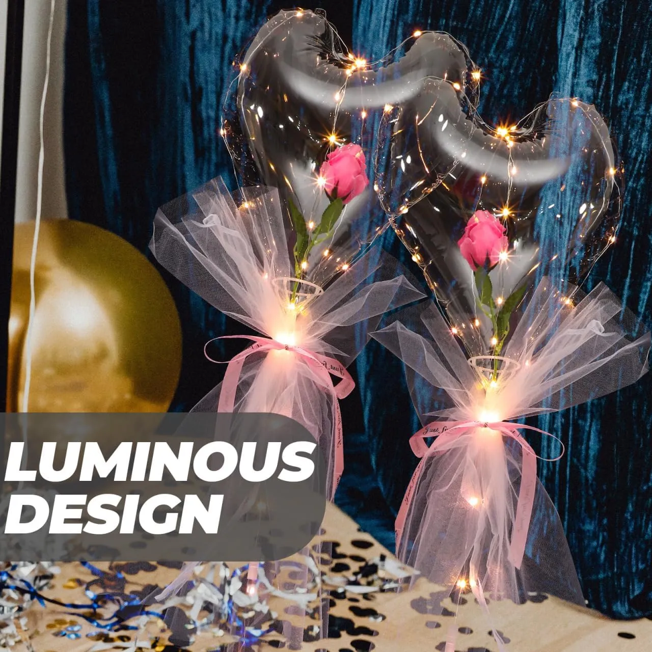 Anniversaries Valentine Day and Party Decorations Glowing Transparent Balloons 2Pcs Luminous Heart Balloon Bouquet gallop retail depot foundry with Rose No Battery Required for Weddings 