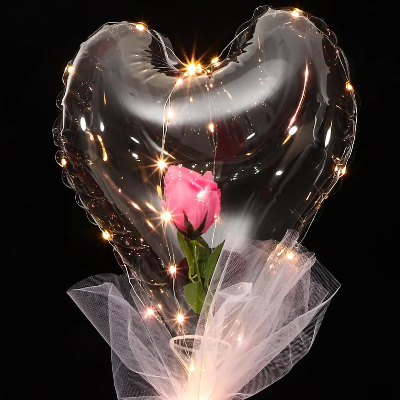 Anniversaries Valentine Day and Party Decorations Glowing Transparent Balloons 2Pcs Luminous Heart Balloon Bouquet gallop retail depot foundry with Rose No Battery Required for Weddings 