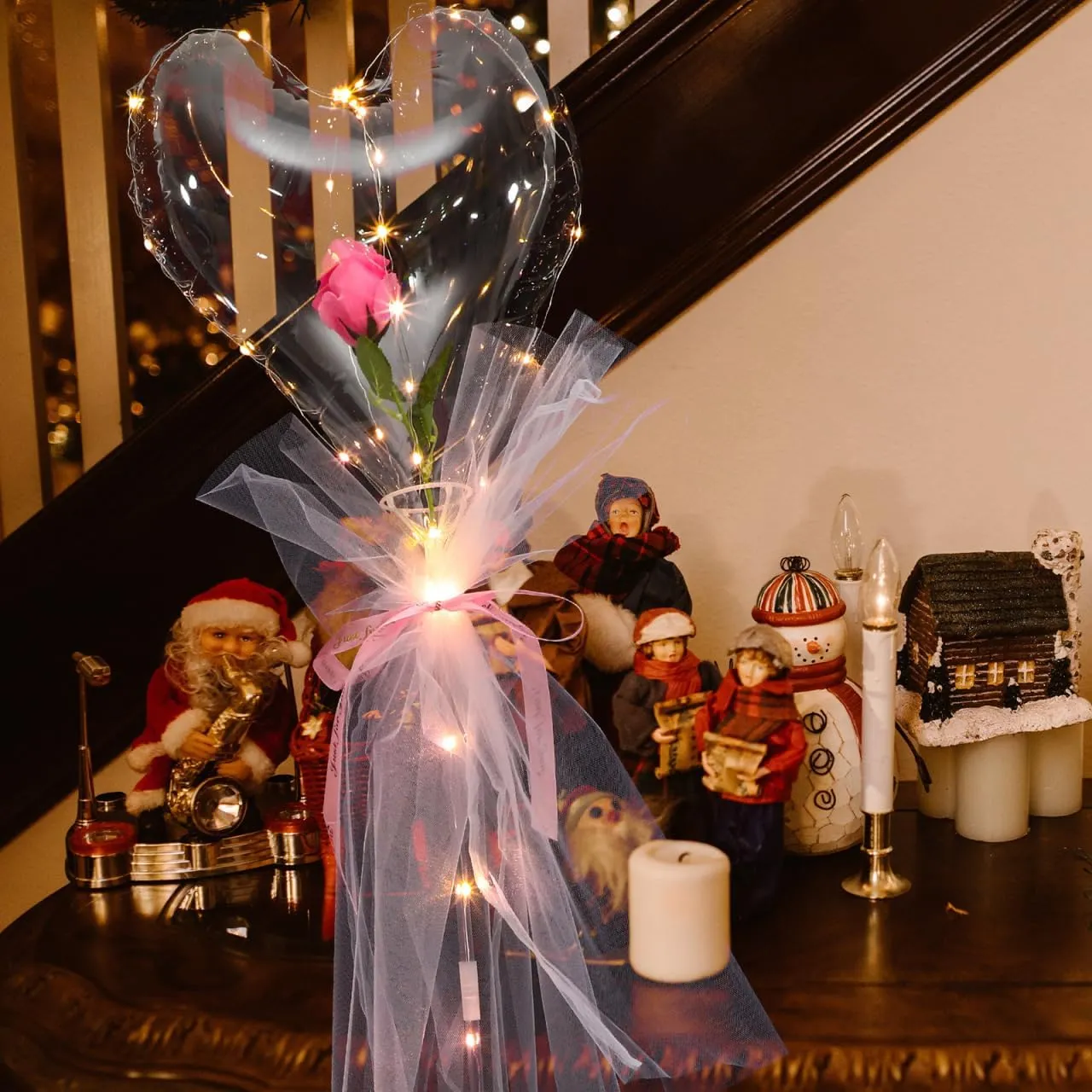 Anniversaries Valentine Day and Party Decorations Glowing Transparent Balloons 2Pcs Luminous Heart Balloon Bouquet gallop retail depot foundry with Rose No Battery Required for Weddings 