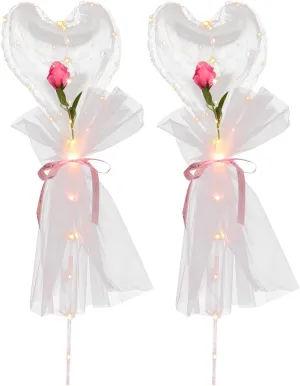 Anniversaries Valentine Day and Party Decorations Glowing Transparent Balloons 2Pcs Luminous Heart Balloon Bouquet gallop retail depot foundry with Rose No Battery Required for Weddings 
