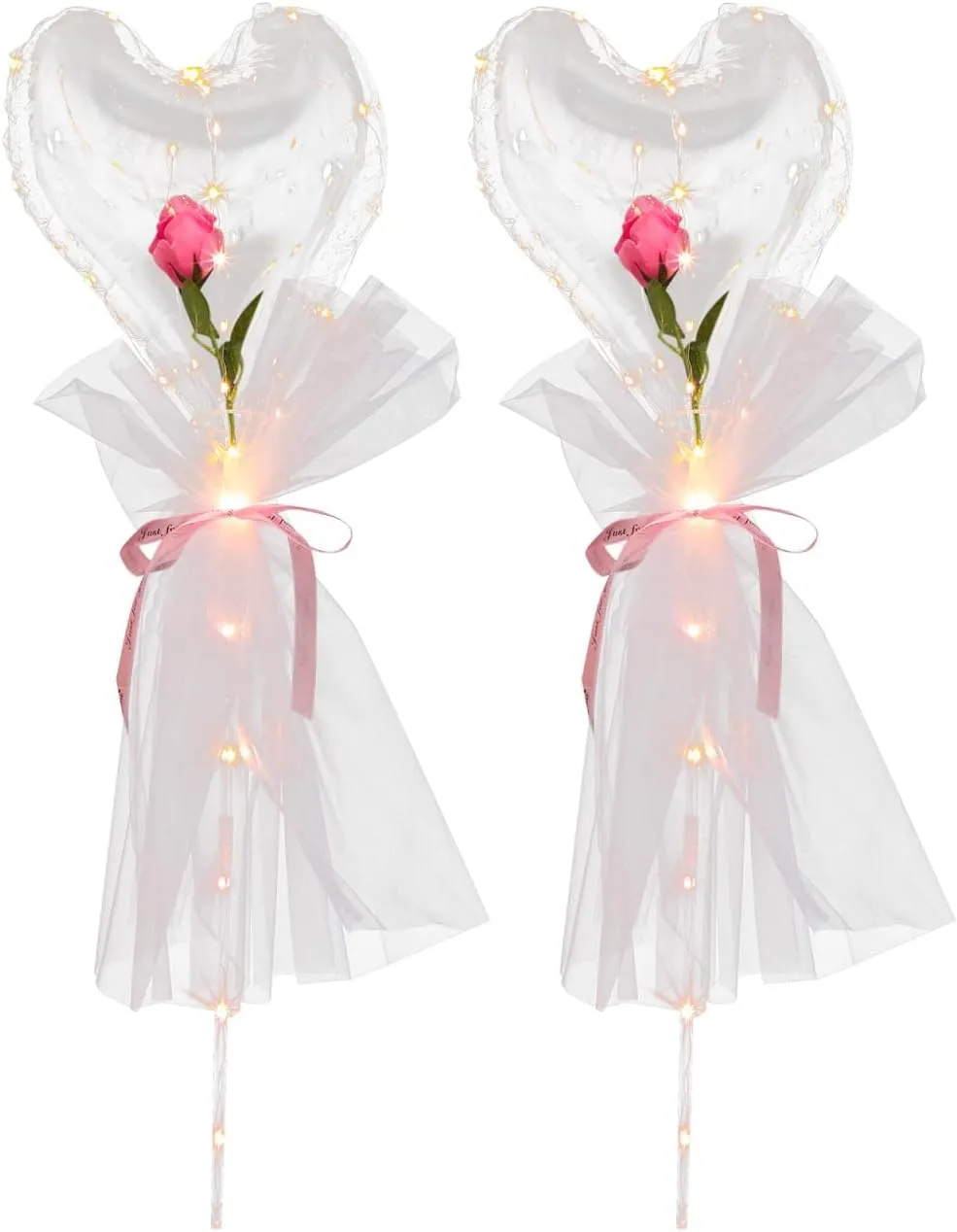 Anniversaries Valentine Day and Party Decorations Glowing Transparent Balloons 2Pcs Luminous Heart Balloon Bouquet gallop retail depot foundry with Rose No Battery Required for Weddings 