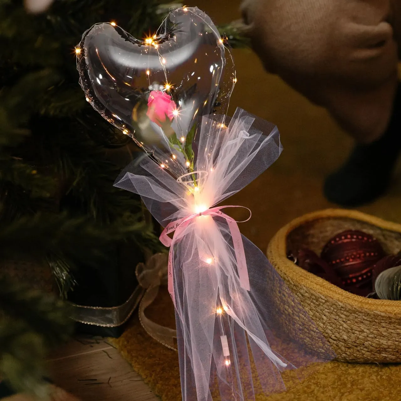 Anniversaries Valentine Day and Party Decorations Glowing Transparent Balloons 2Pcs Luminous Heart Balloon Bouquet gallop retail depot foundry with Rose No Battery Required for Weddings 