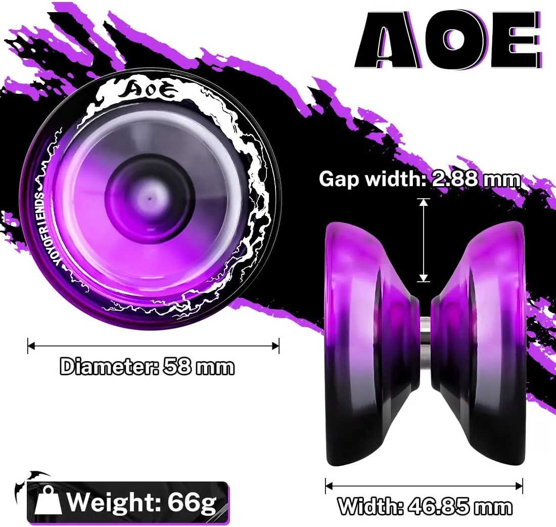 AOE Yoyo Professional Responsive Yoyo for Kids$ Beginner Yo-yo with Deep Finger Holes$ Plastic sledding varve outlive pulverization lime resume Trick Yo Yo with Unresponsive Bearing   10 Strings   Storage Bag 7YO 
