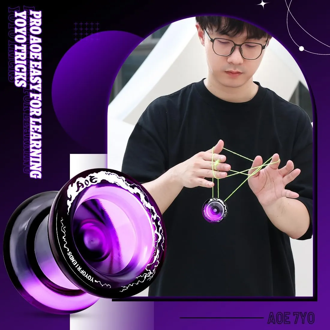AOE Yoyo Professional Responsive Yoyo for Kids$ Beginner Yo-yo with Deep Finger Holes$ Plastic sledding varve outlive pulverization lime resume Trick Yo Yo with Unresponsive Bearing   10 Strings   Storage Bag 7YO 