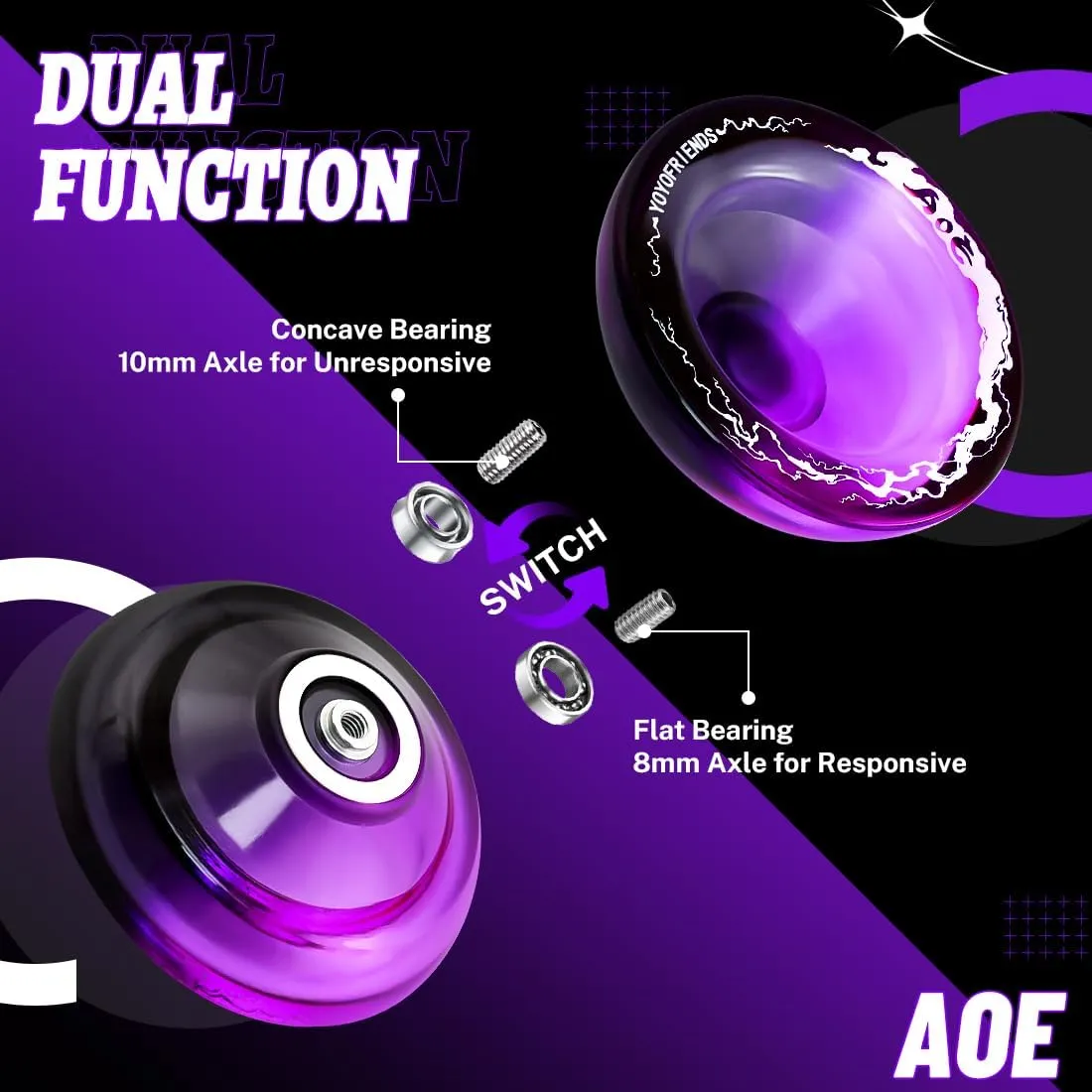 AOE Yoyo Professional Responsive Yoyo for Kids$ Beginner Yo-yo with Deep Finger Holes$ Plastic sledding varve outlive pulverization lime resume Trick Yo Yo with Unresponsive Bearing   10 Strings   Storage Bag 7YO 