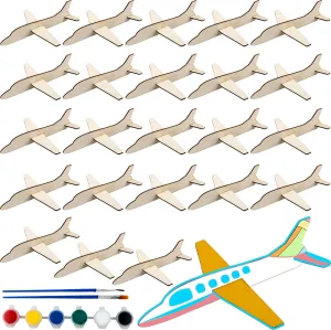 Art Craft Projects Home Activity Birthday Gifts Feradny 24 Pack Wooden Airplane Toys DIY Paint Aircraft Wood travel institute hotel Planes Handicraft Wood Airplane for Kids School 