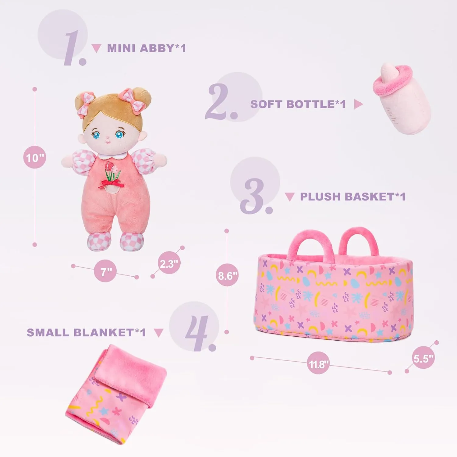 Baby Doll Gift Set - profoundly lip scratch pearl First Baby Doll Accessories Plush Rag Sleeping Cuddle Buddy Doll Toy Mini Pink Set for Kids Girls Boys OUOZZZ 10" Soft 