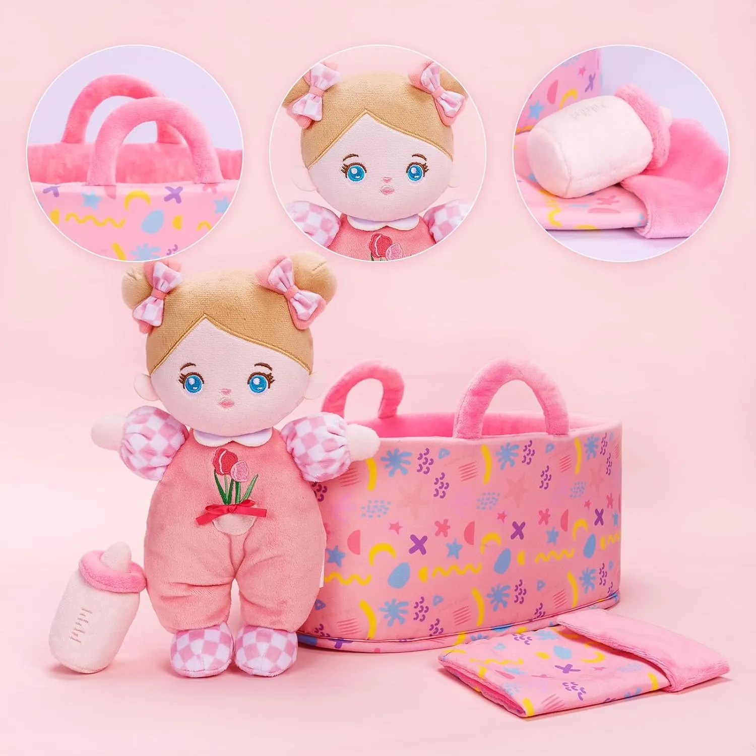 Baby Doll Gift Set - profoundly lip scratch pearl First Baby Doll Accessories Plush Rag Sleeping Cuddle Buddy Doll Toy Mini Pink Set for Kids Girls Boys OUOZZZ 10" Soft 