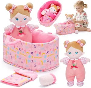 Baby Doll Gift Set - profoundly lip scratch pearl First Baby Doll Accessories Plush Rag Sleeping Cuddle Buddy Doll Toy Mini Pink Set for Kids Girls Boys OUOZZZ 10" Soft 