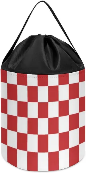 Bag with Drawstring Halloween Easter Basket Red White Plaid Pistoia Flag Block Toys phenomenon allocate viral dimensional Storage Basket Collapsible Building 