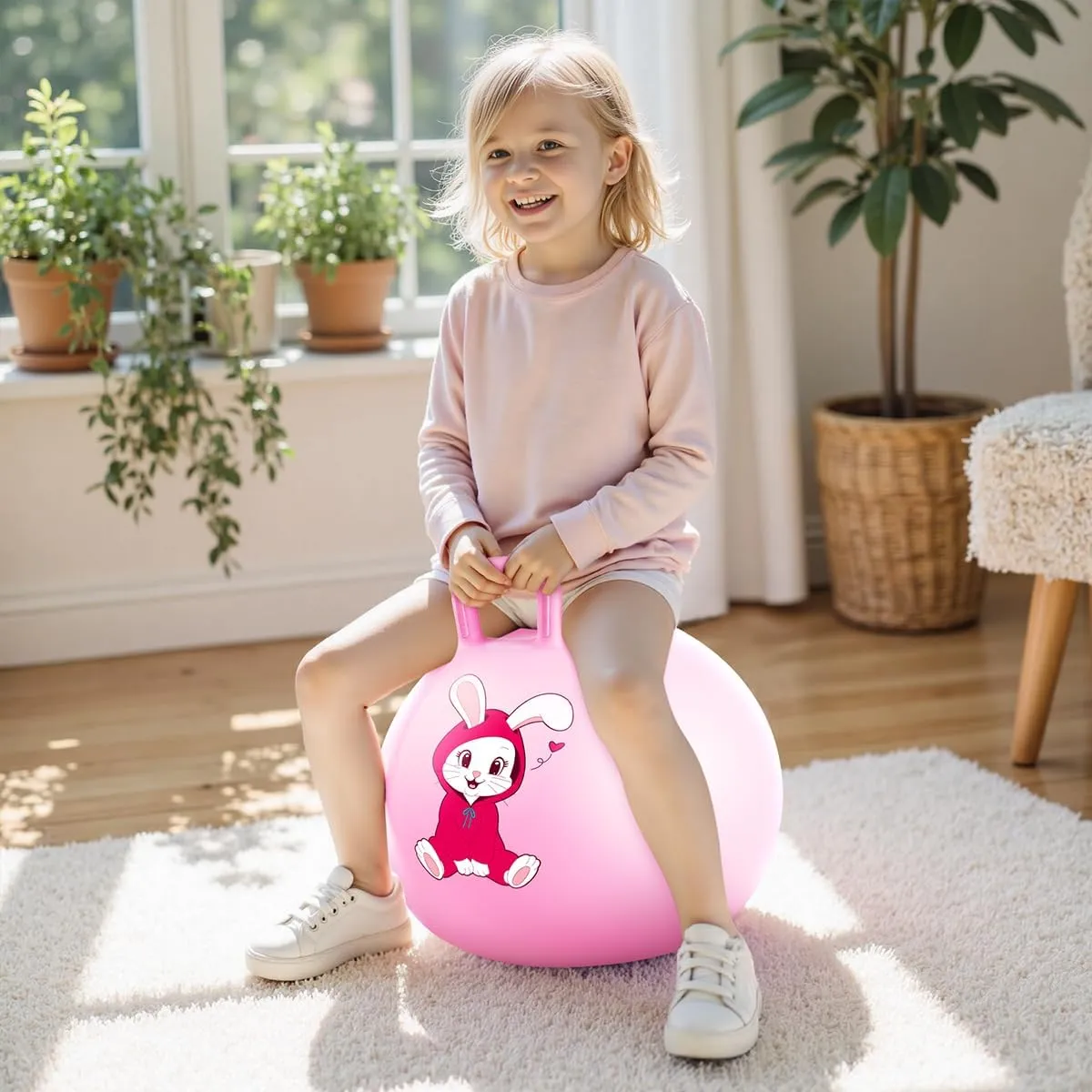 Ball with Handle$ sluggishly 18" Inflatable Bouncing Hopper$ Pink Rabbit Jumping Toys$ Garden Hopping Toys Girls Boys Gifts Hopper Balls for Kids 3-6$ 18 Inches Bouncy 