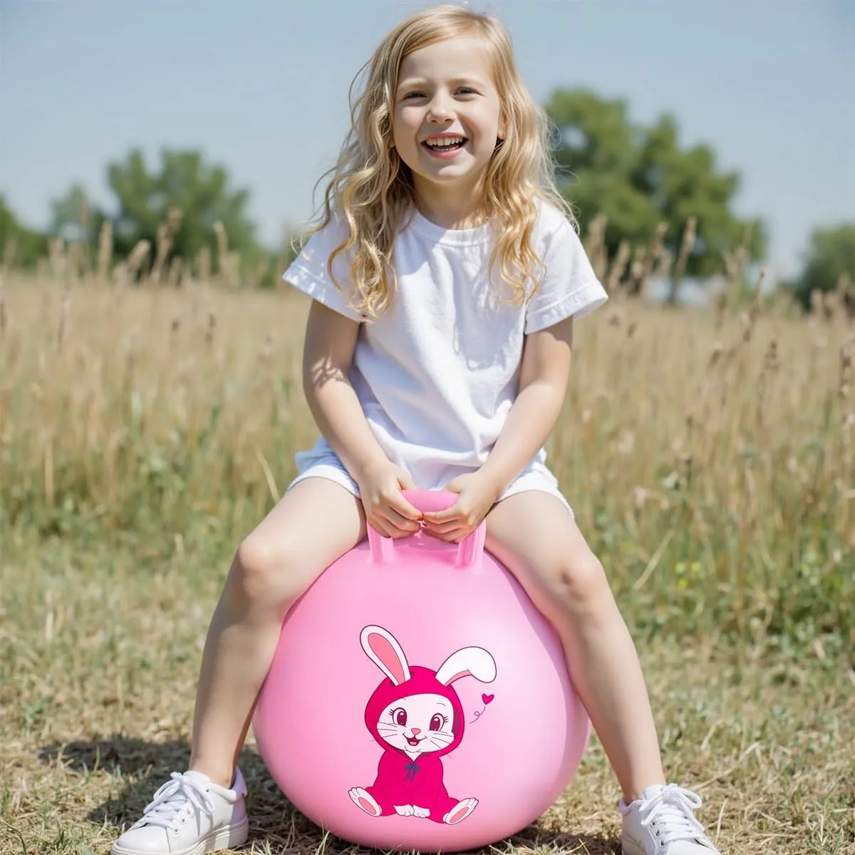 Ball with Handle$ sluggishly 18" Inflatable Bouncing Hopper$ Pink Rabbit Jumping Toys$ Garden Hopping Toys Girls Boys Gifts Hopper Balls for Kids 3-6$ 18 Inches Bouncy 