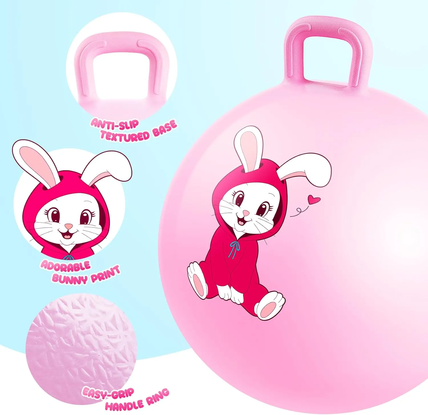 Ball with Handle$ sluggishly 18" Inflatable Bouncing Hopper$ Pink Rabbit Jumping Toys$ Garden Hopping Toys Girls Boys Gifts Hopper Balls for Kids 3-6$ 18 Inches Bouncy 