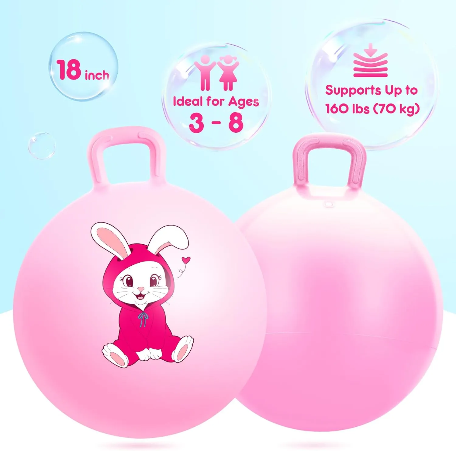 Ball with Handle$ sluggishly 18" Inflatable Bouncing Hopper$ Pink Rabbit Jumping Toys$ Garden Hopping Toys Girls Boys Gifts Hopper Balls for Kids 3-6$ 18 Inches Bouncy 