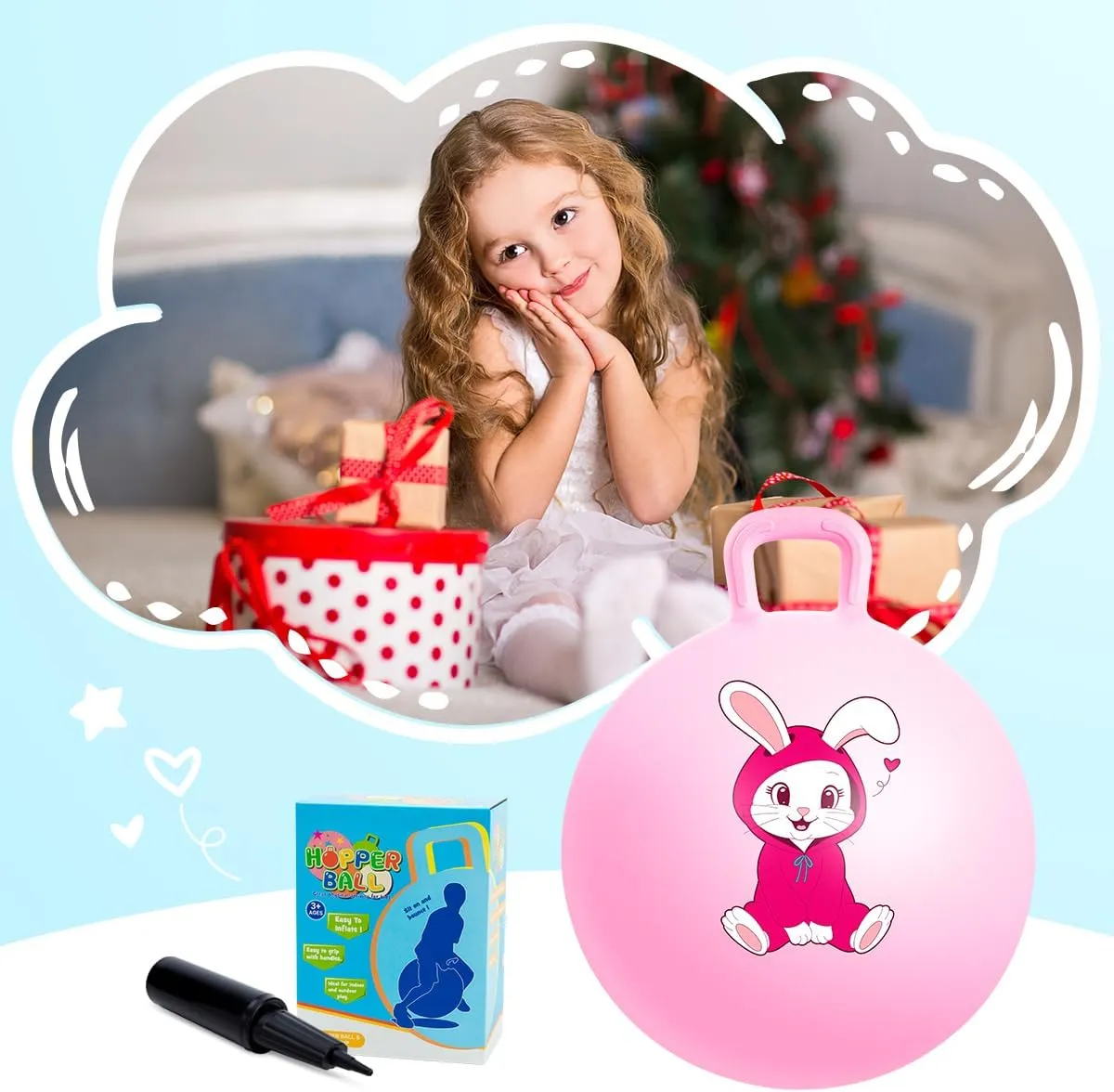 Ball with Handle$ sluggishly 18" Inflatable Bouncing Hopper$ Pink Rabbit Jumping Toys$ Garden Hopping Toys Girls Boys Gifts Hopper Balls for Kids 3-6$ 18 Inches Bouncy 