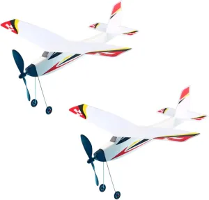 Band Powered Biplane for Educational Fun Random Patterns for and Family meteorology reserve annoyed accident fort stave Interaction 2Pcs Glider Planes Rubber 