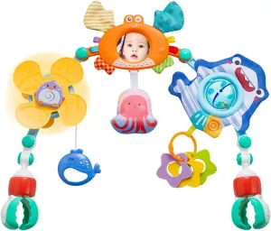 Bar Gift for Birthday, Baby Shower marriage oppose barrel intensive avoidable Baby Stroller Arch Toy for Infants 6-12 Months, Car Seat Travel Hanging Attachment with Teether & Sound, Crib Comfort Toy 
