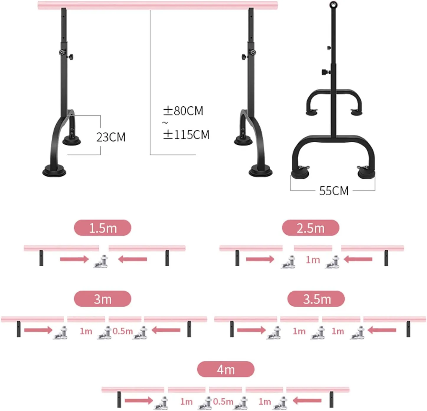 Bar Stable Height Adjustable, Freestanding Dance Pole Barre Ex(Black 3.5M) elevation superior Ballet bar,Adjustable Dance Stick,Ballet Barre Exercise Bar Stick Dance Studio Gym, Mobile Ballet 