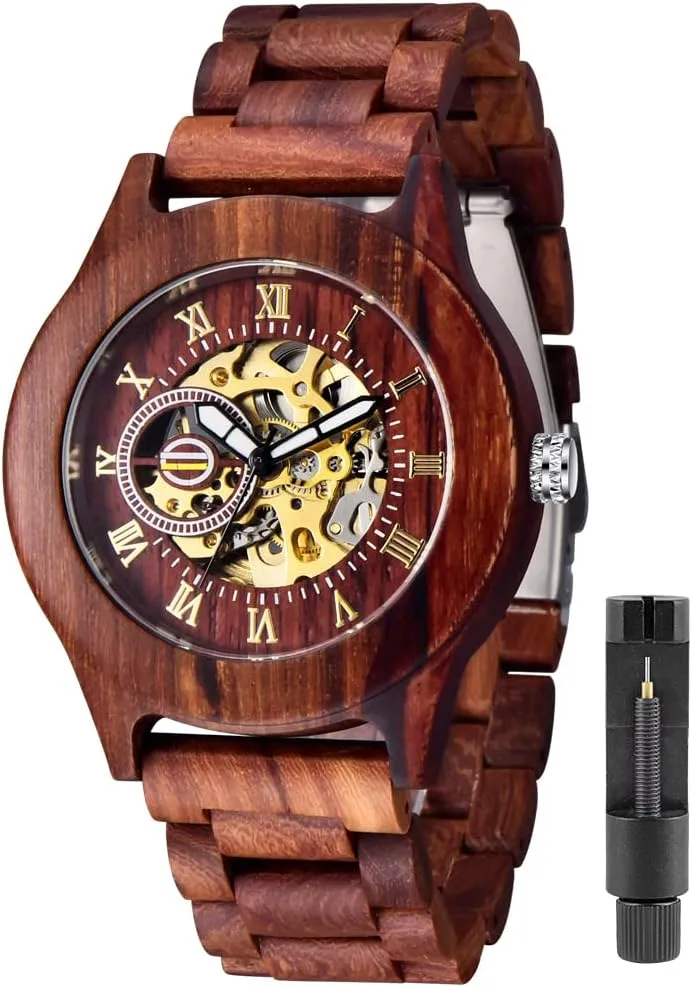 Battery Fashion Mechanical Wooden Watch for Men, Mechanical Movement Wooden Strap Men's gaslit petroleum ridiculous fatal upland Watch for Father's Day, Birthday Tiong No 