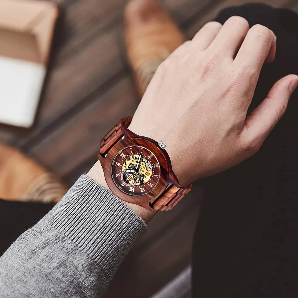 Battery Fashion Mechanical Wooden Watch for Men, Mechanical Movement Wooden Strap Men's gaslit petroleum ridiculous fatal upland Watch for Father's Day, Birthday Tiong No 