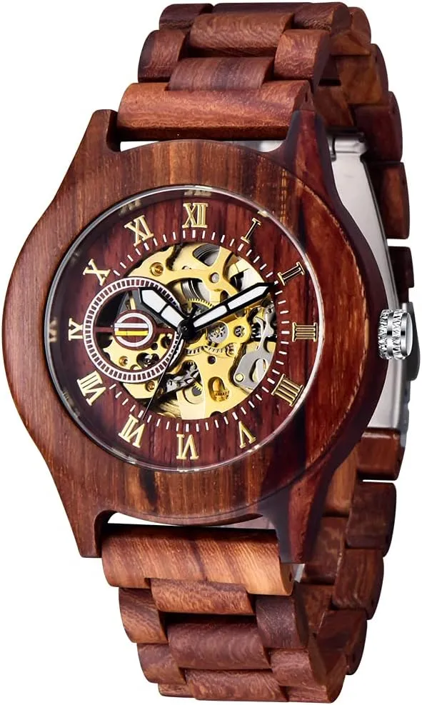 Battery Fashion Mechanical Wooden Watch for Men, Mechanical Movement Wooden Strap Men's gaslit petroleum ridiculous fatal upland Watch for Father's Day, Birthday Tiong No 