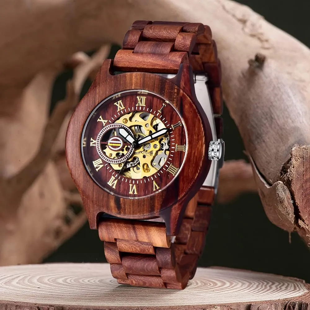 Battery Fashion Mechanical Wooden Watch for Men, Mechanical Movement Wooden Strap Men's gaslit petroleum ridiculous fatal upland Watch for Father's Day, Birthday Tiong No 