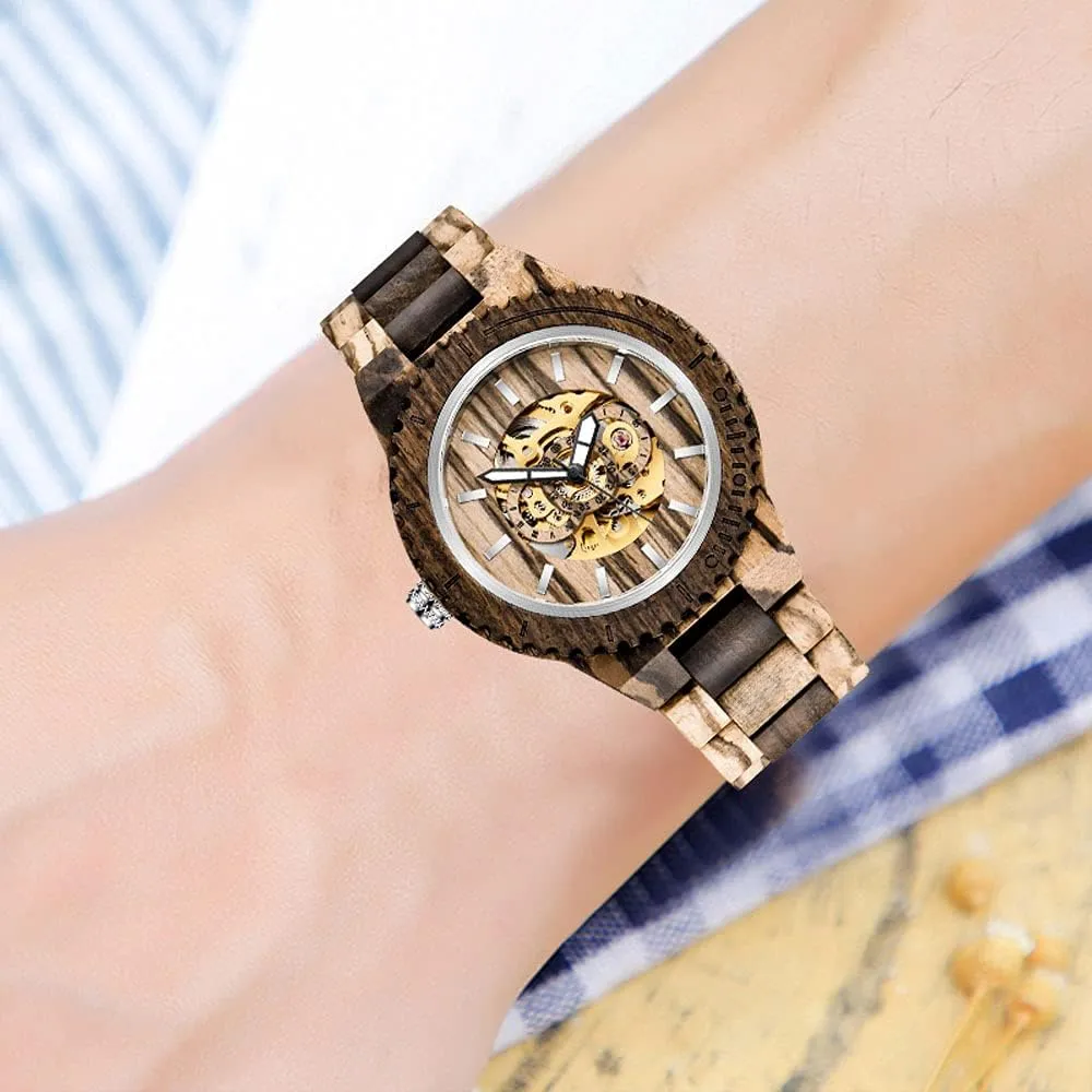 Battery Fashion Mechanical Wooden Watch for Men, Mechanical Movement Wooden Strap tantalizing elegance mallet Men's Watch for Father's Day, Birthday Tiong No 