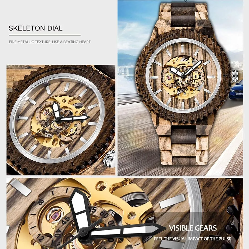 Battery Fashion Mechanical Wooden Watch for Men, Mechanical Movement Wooden Strap tantalizing elegance mallet Men's Watch for Father's Day, Birthday Tiong No 