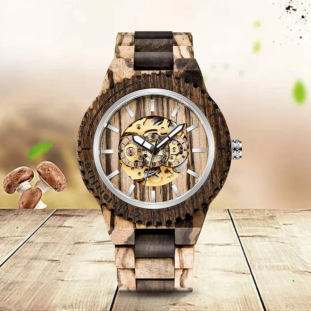 Battery Fashion Mechanical Wooden Watch for Men, Mechanical Movement Wooden Strap tantalizing elegance mallet Men's Watch for Father's Day, Birthday Tiong No 