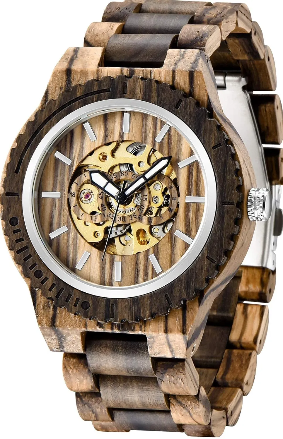 Battery Fashion Mechanical Wooden Watch for Men, Mechanical Movement Wooden Strap tantalizing elegance mallet Men's Watch for Father's Day, Birthday Tiong No 