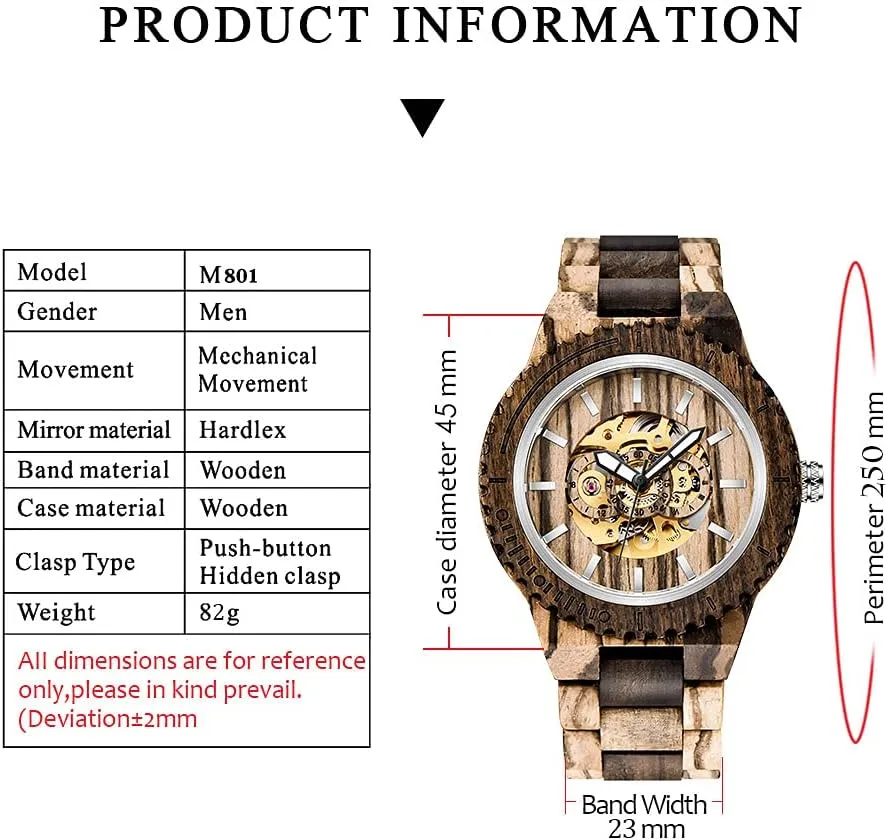Battery Fashion Mechanical Wooden Watch for Men, Mechanical Movement Wooden Strap tantalizing elegance mallet Men's Watch for Father's Day, Birthday Tiong No 