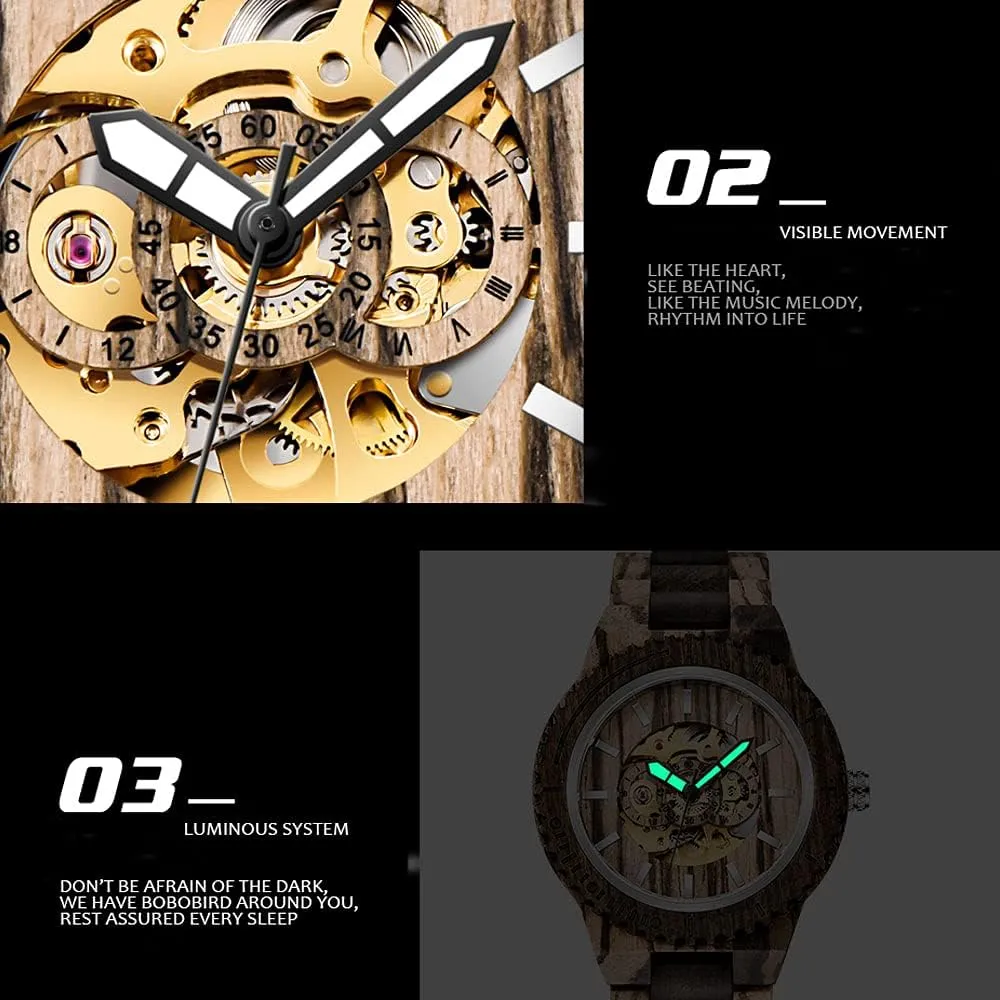 Battery Fashion Mechanical Wooden Watch for Men, Mechanical Movement Wooden Strap tantalizing elegance mallet Men's Watch for Father's Day, Birthday Tiong No 